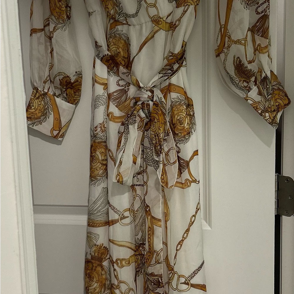 Fashion Nova White and Gold Jumpsuit
